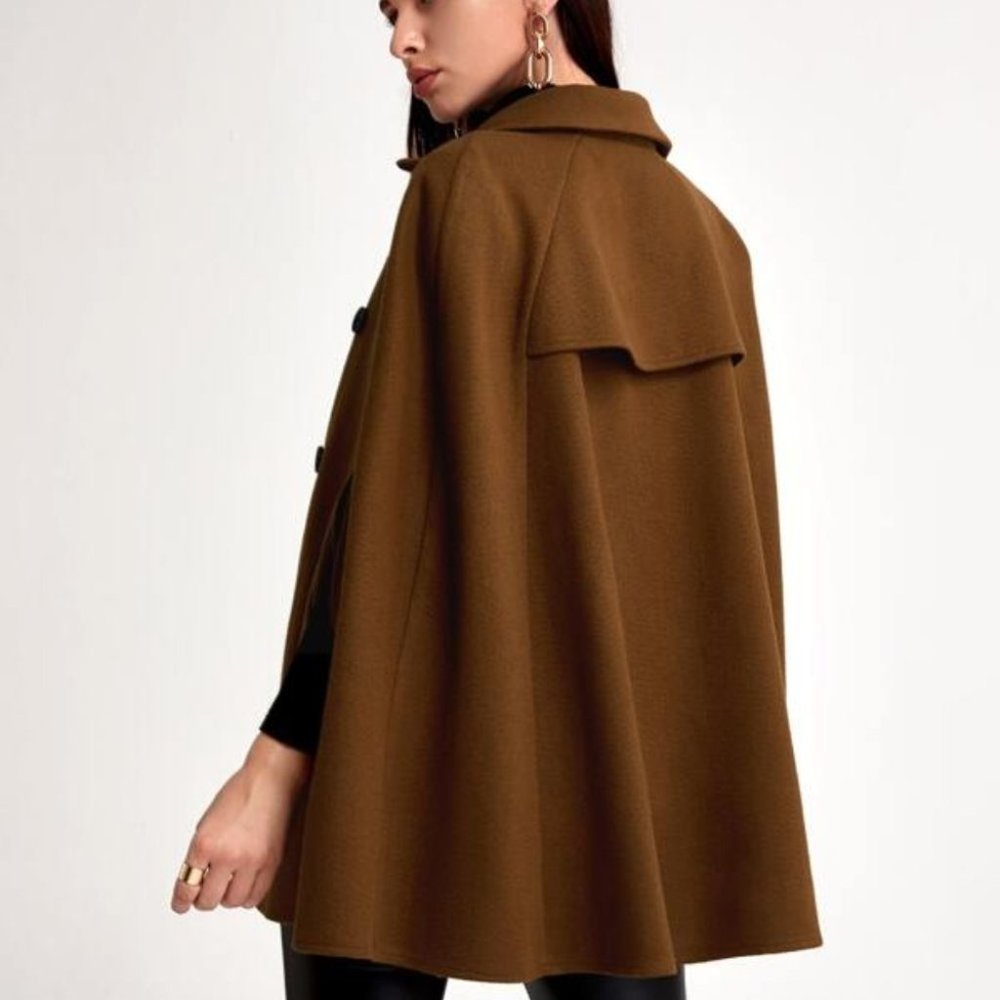 Cloak Sleeve Double Button Cape Coat brown - Picture 3 of 11